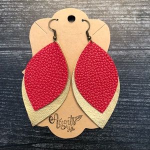 Red & Gold Leather Earrings NIP